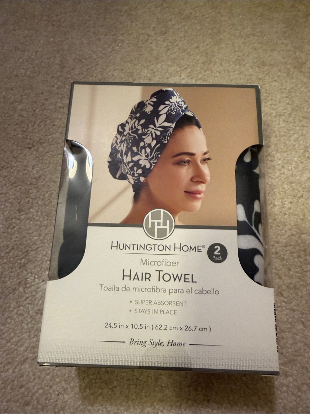 Huntington Home Navy & White Floral Microfiber Hair Wraps two in a pack